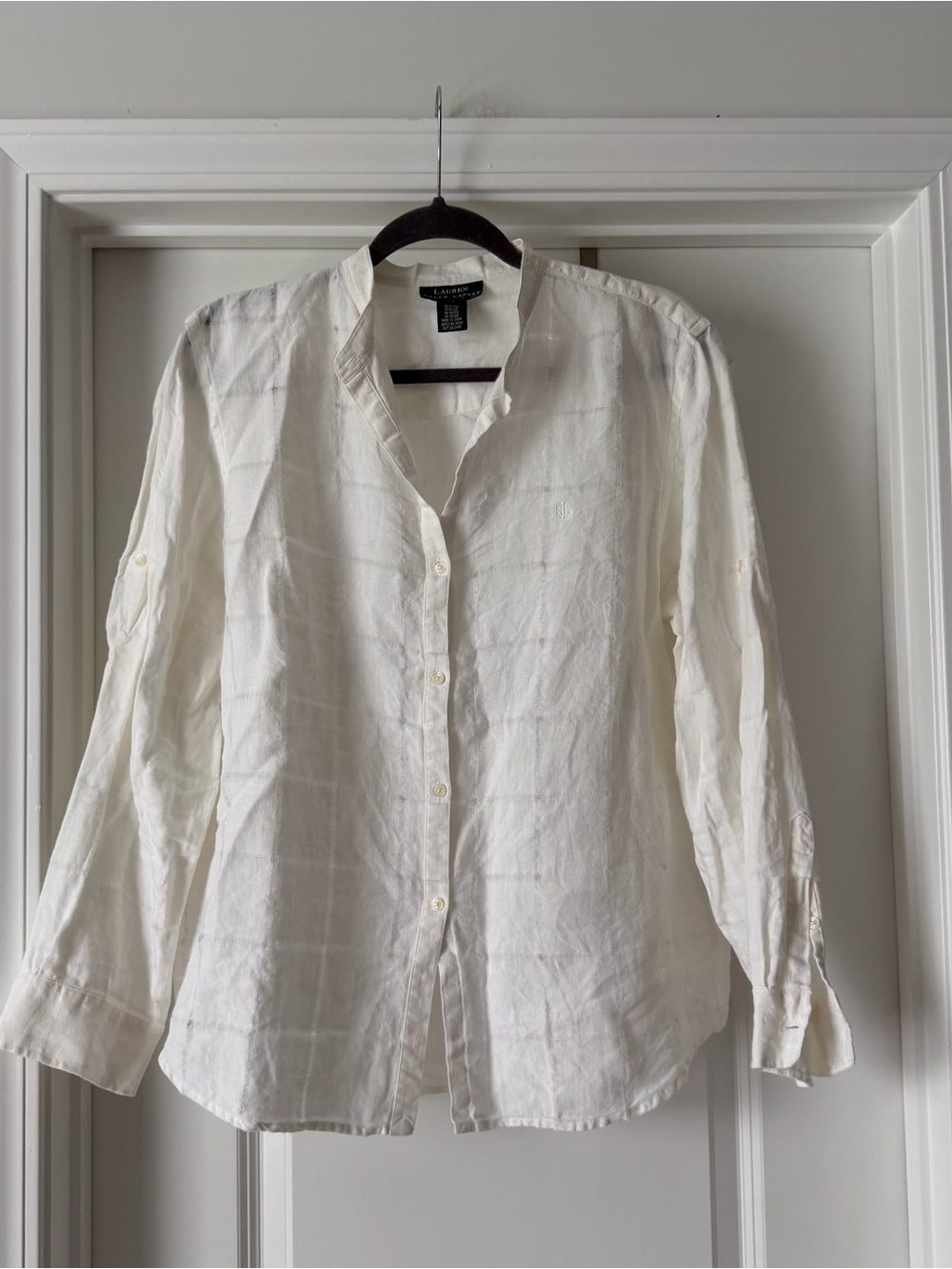 Ralph Lauren Linen Windowpane Button Down Top
